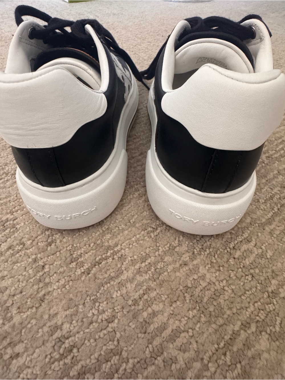 Tory Burch Black and White Logo Platform Sneakers - Picture 4 of 7